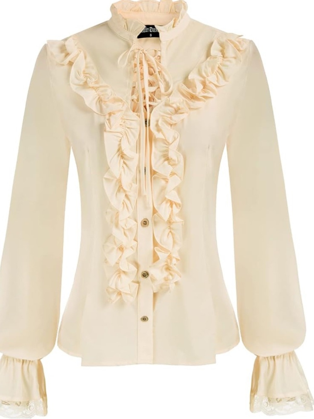 Scarlet Darkness Gothic Dark Academia Ruffle Cream Blouse Women’s Size Medium